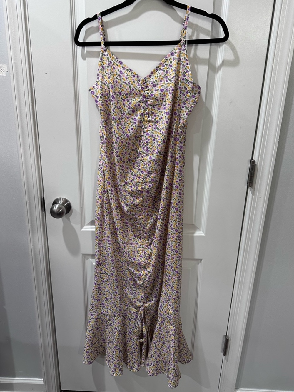 CUPSHE NWT Floral Ruched Midi Dress | Size XL | Cottagecore Garden Party - Picture 3 of 12